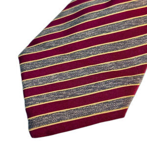 Bally Men's Gray Burgundy Gold Diagonal Stripe 100% Silk Tie